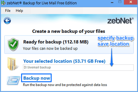 zebnet backup for livemail backup prompt