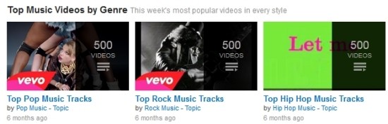 YouTube Music Feed Top Music Videos by Genre
