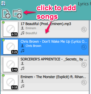 add songs to find lyrics