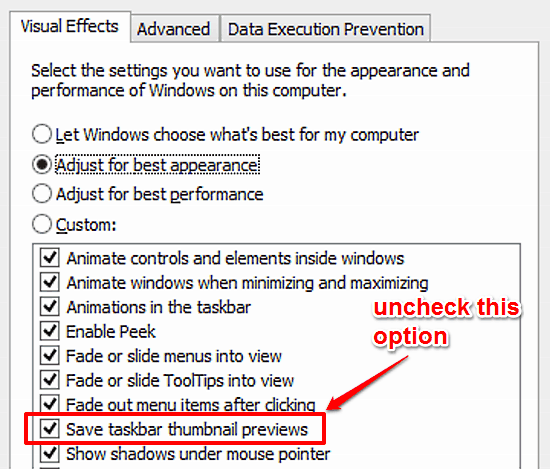 disable saving of taskbar thumbnail previews