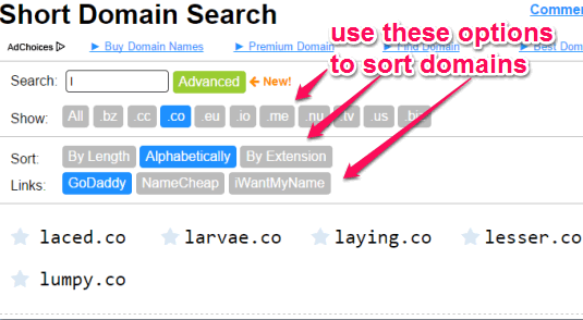 find short domains with basic mode