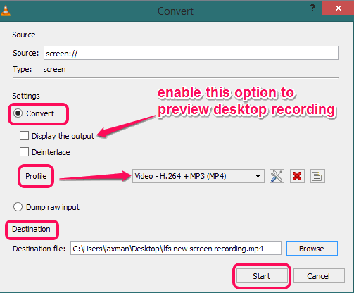 set convert preferences and start recording