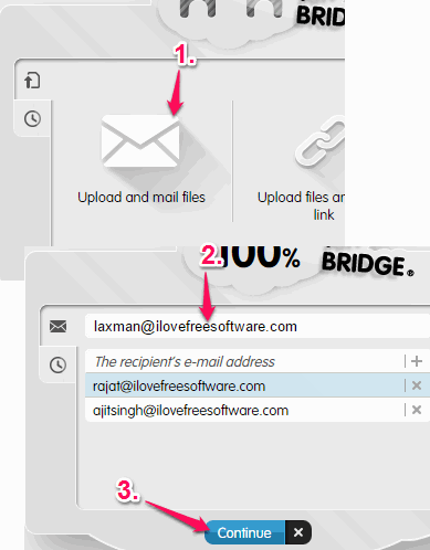 upload files and enter recipients email addresses