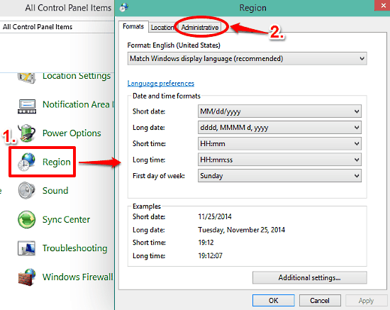 windows 10 control panel region and language