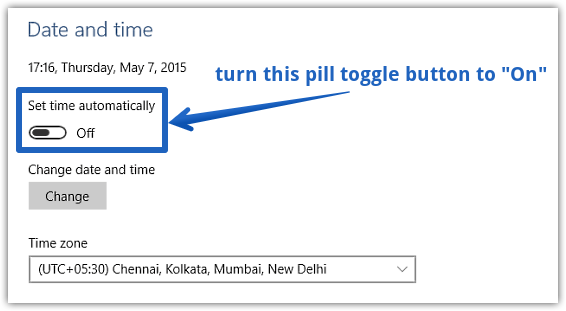 windows 10 set time automatically