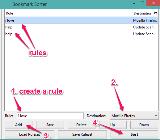 create rules and sort bookmarks