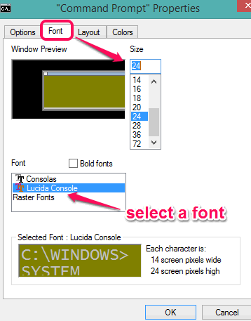 font tab