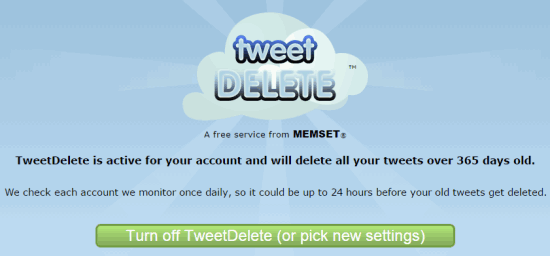 turn off TweetDelete