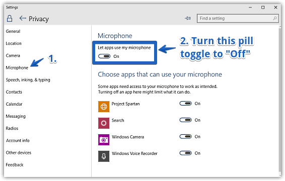 windows 10 disable microphone access