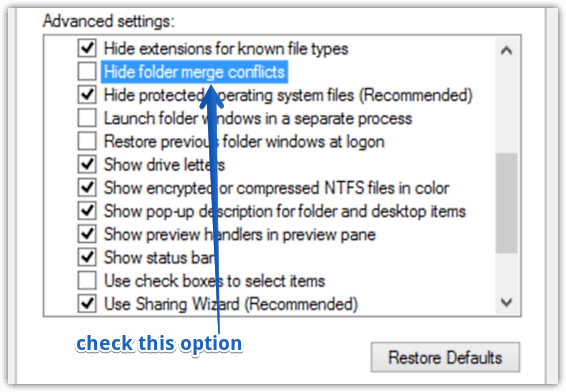 windows 10 hide folder merge conflicts