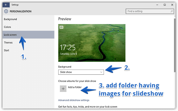 windows 10 show slideshow on lock screen
