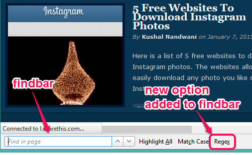 Regex option added to Firefox
