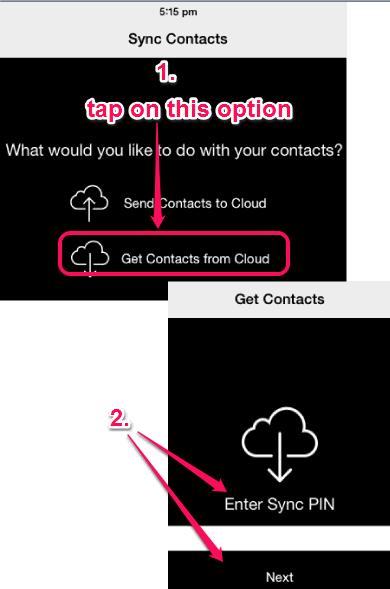 enter the pin to get contacts from cloud to iPhone