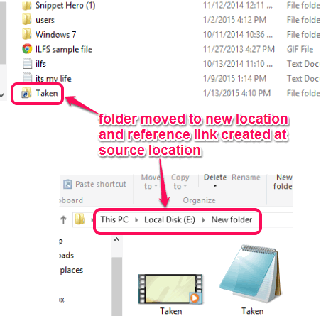 folder moved and reference link of that folder created