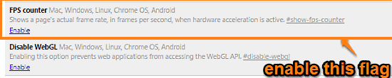 google chrome enable fps counter