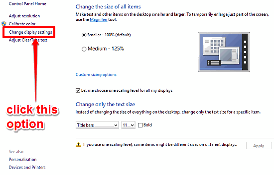 windows 10 change display settings