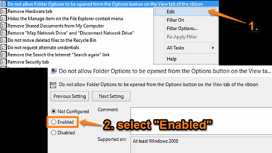 windows 10 gpe prevent access to folder options