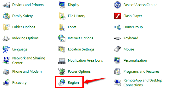 windows 10 region control panel