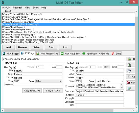 Multi ID3 Tag Editor- interface