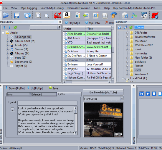 Zortam Mp3 Media Studio- interface