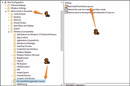 windows 10 gpe access restrictedpermitted snapins