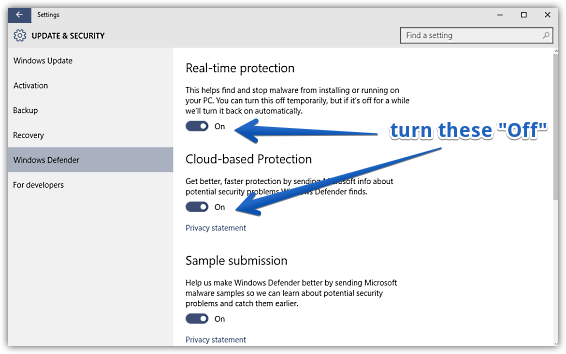 windows 10 turn off defender