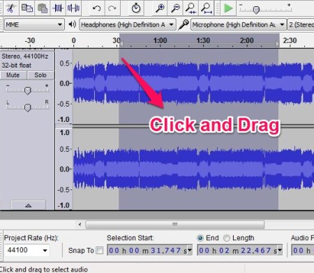 Audacity Select Song Part