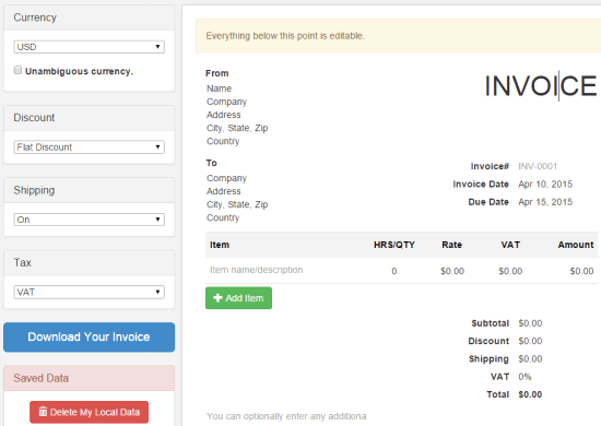 Free Invoice Generator- homepage