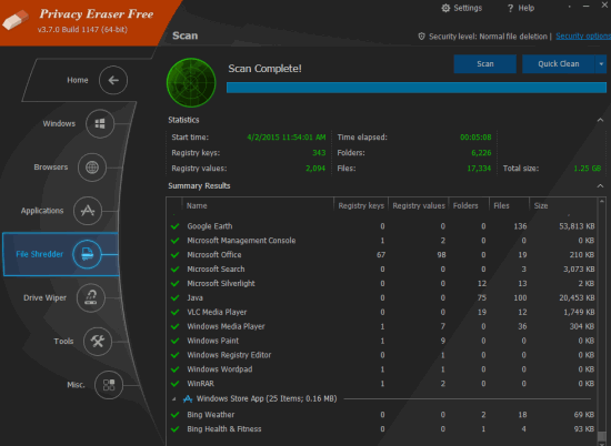 Privacy Eraser- interface