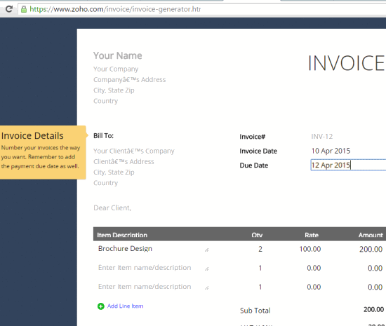 Zoho Invoice