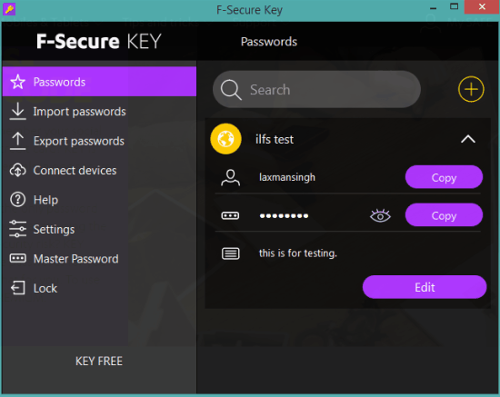 F-Secure Key- interface