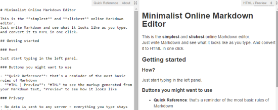 Minimalist Online Markdown Editor