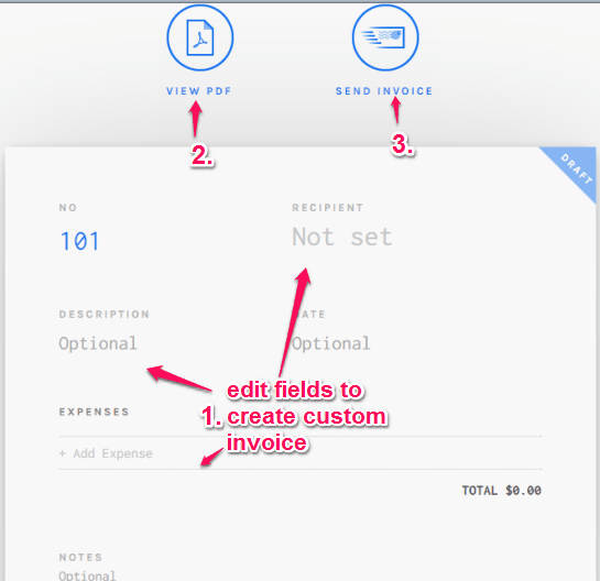 edit fields to create custom invoice