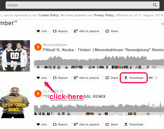 like a song on SoundCloud that provides Download button