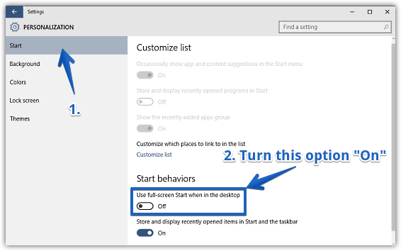 windows 10 make start menu full screen