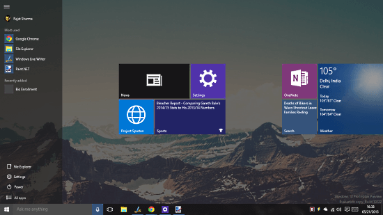 windows 10 start menu full screen