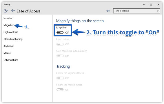 windows 10 turn on magnifier