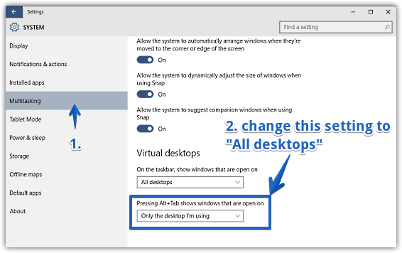 windows 10 use alttab to switch between apps on different desktops