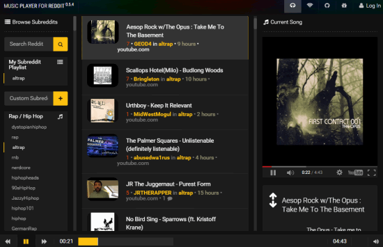 Music Player for Reddit- interface