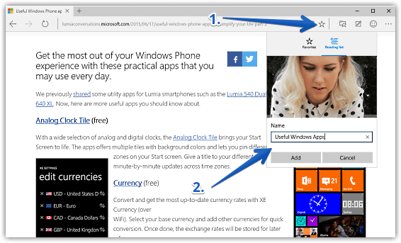 add to reading list ms edge