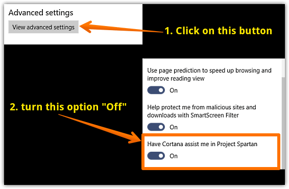 disable cortana in microsoft edge