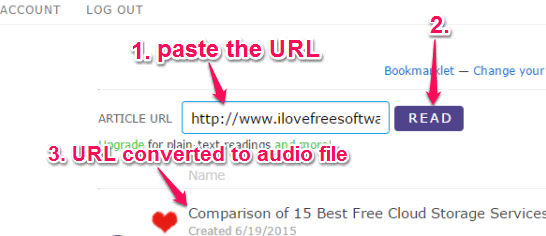 enter the URL of a webpage to convert it to audio file