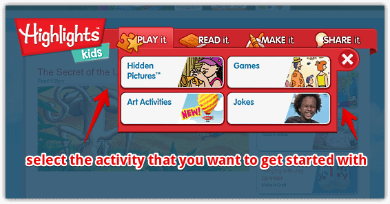 highlightskids activity selection