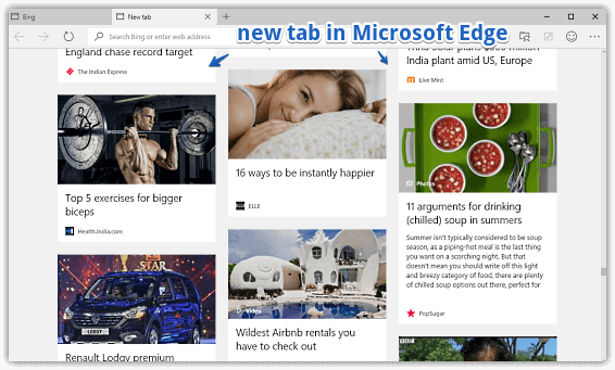 new tab in ms edge