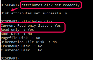 set readonly mode to write protect USB drive