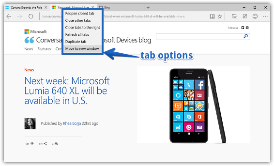 tab options in ms edge