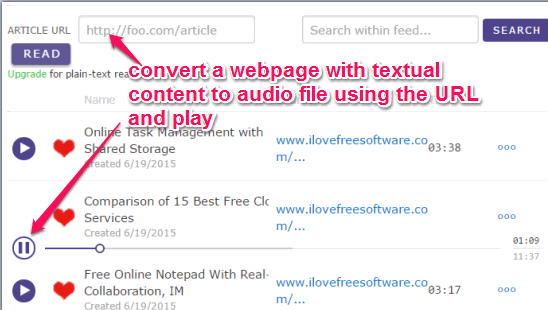 text to speech converter website to generate audio file using the URL of a webpage