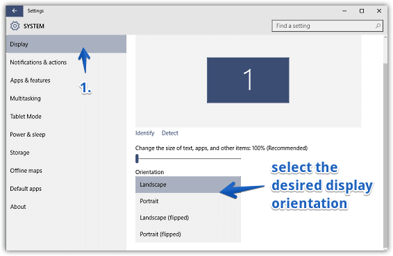 windows 10 change screen orientation