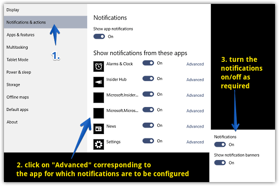 windows 10 configure advanced notifications