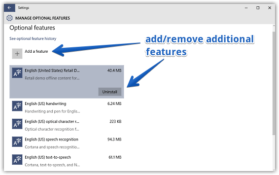 windows 10 manage optional features